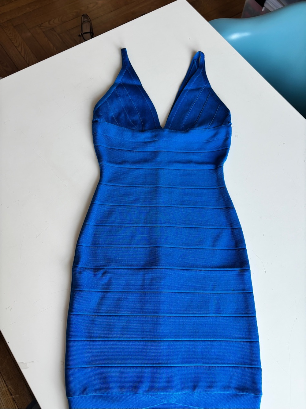 Herve Leger Royal Blue Bandage V-Neck Bodycon Dress